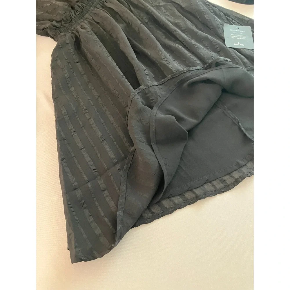 Lulus Black Long Sleeve Mini Dress Ruffle Empire Cocktail Small Date Nite NWT - Picture 4 of 10